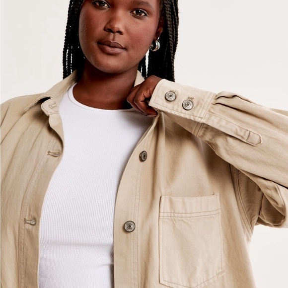 Abercrombie & fitch NWT oversized denim button up shirt light brown size medium - Picture 2 of 14